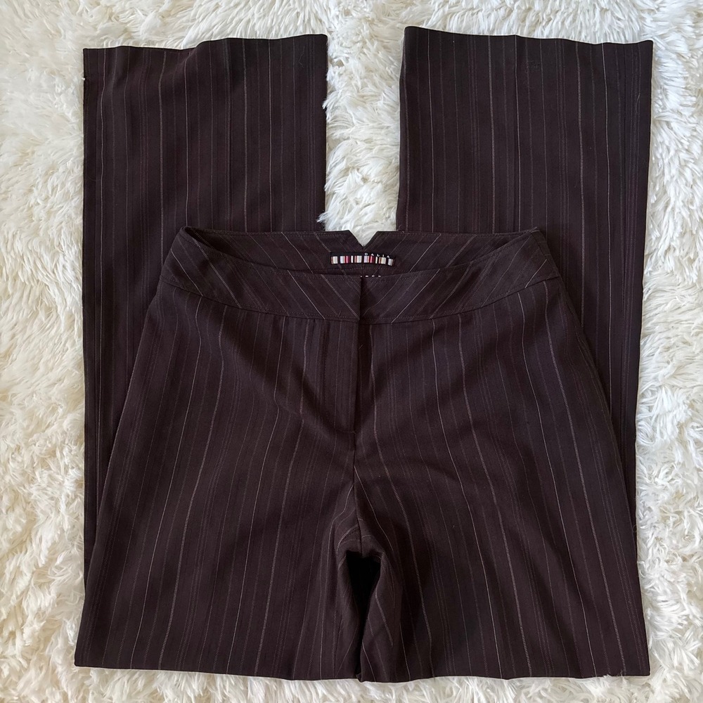Dalia Brown Pinstripe Wide Leg Dress Pants Size 4 Mid Rise Trousers